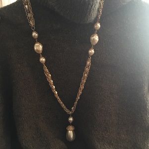 Triple Strand Vintage Goldtone & Pearl Necklace